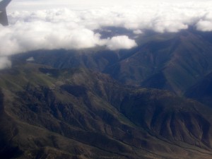 An aerial view of the mountains outside of Lhasa.